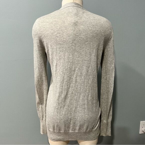 C Wonder Grey Cotton Angora V Neck Long Sleeve Cardigan Gold Buttons Size Medium - Picture 2 of 6